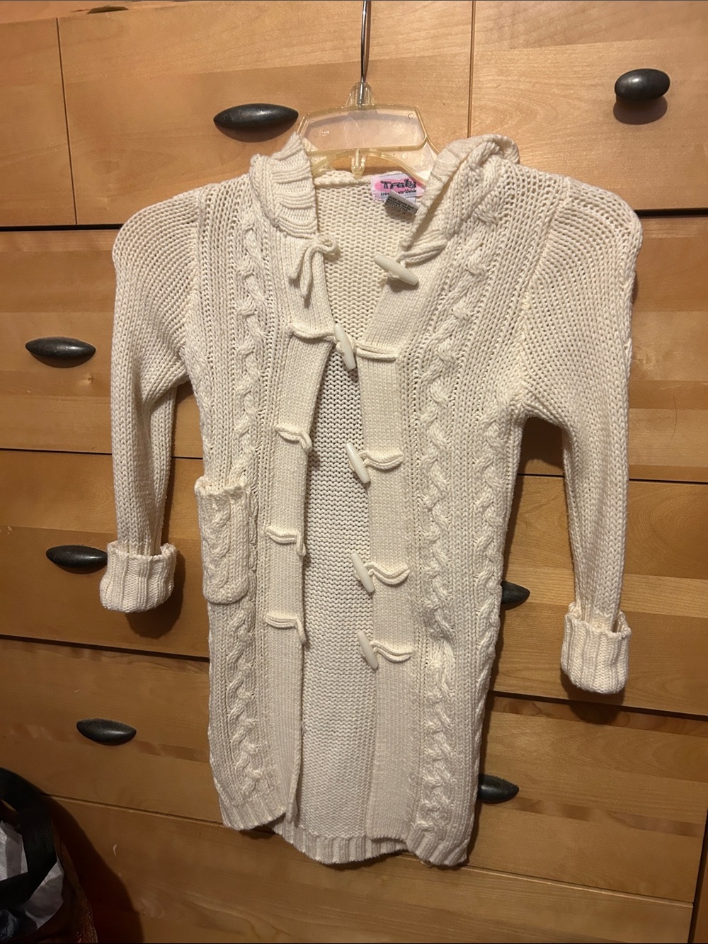 TRULY Off-White Hooded Cable Toggle Cardigan